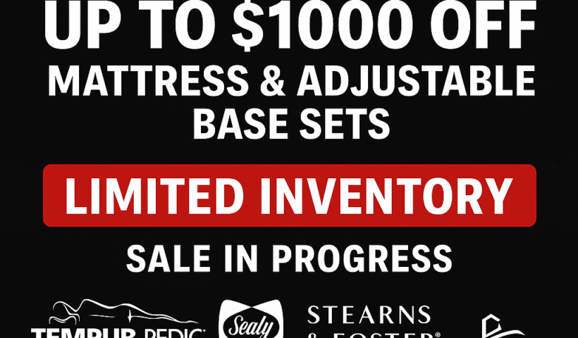 Black Friday mattress sale up to $1000 off at Mattress Gallery Direct featuring Tempur-Pedic, Sealy, Stearns & Foster, Legendaire, Spring Air, and Capital Bedding in Murfreesboro, Franklin, and Smyrna TN.