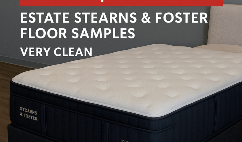 Stearns & Foster Estate mattress floor model sale advertisement showing up to $1500 off at Mattress Gallery Direct in Franklin, TN.
