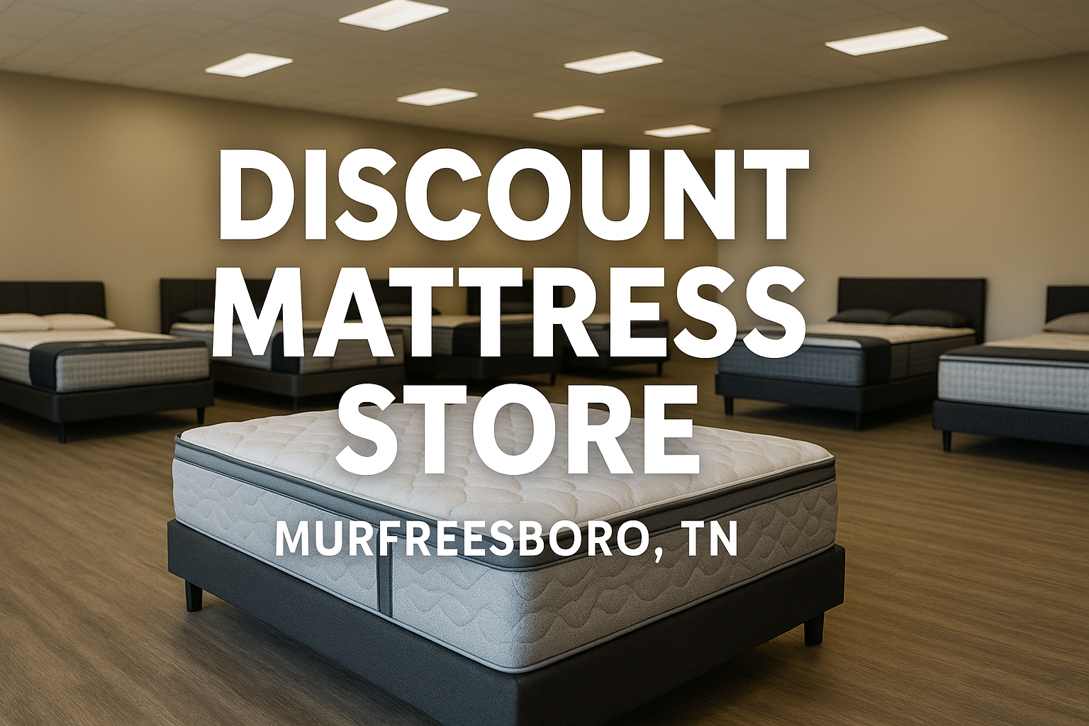 Discount mattress showroom in Murfreesboro TN featuring multiple mattresses on display with clean modern layout.