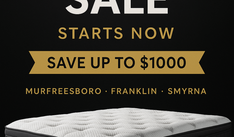 "Mattress Gallery Direct Black Friday Sale advertisement with luxury mattress and savings up to $1000 for shoppers in Murfreesboro, Franklin, and Smyrna Tennessee."