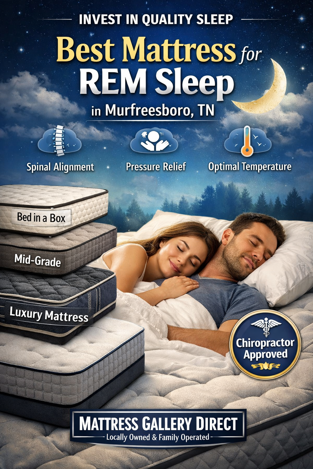 Best mattress for REM sleep in Murfreesboro TN showing spinal alignment, pressure relief, and cooling support