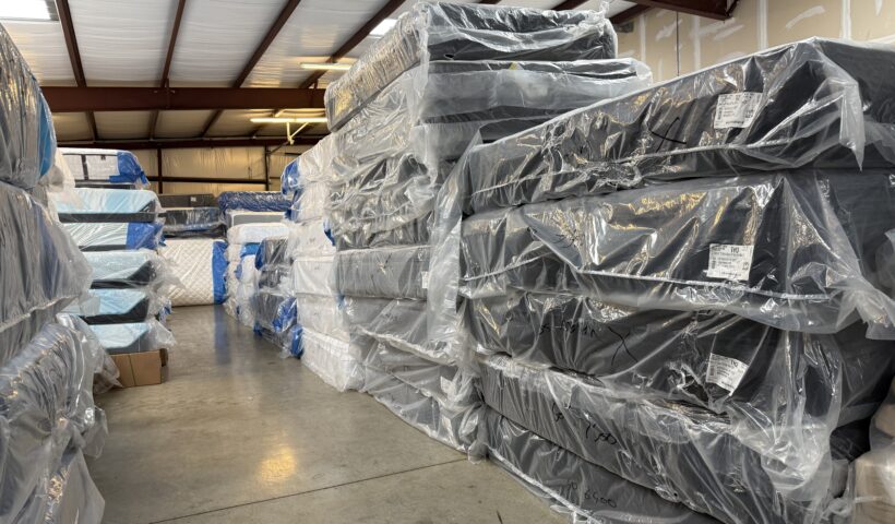 Mattress Gallery Direct warehouse in Murfreesboro TN filled with in-stock Tempur-Pedic, Stearns & Foster, Sealy Hybrid, Spring Air Copper, and Legendaire mattresses ready for same-day deliver