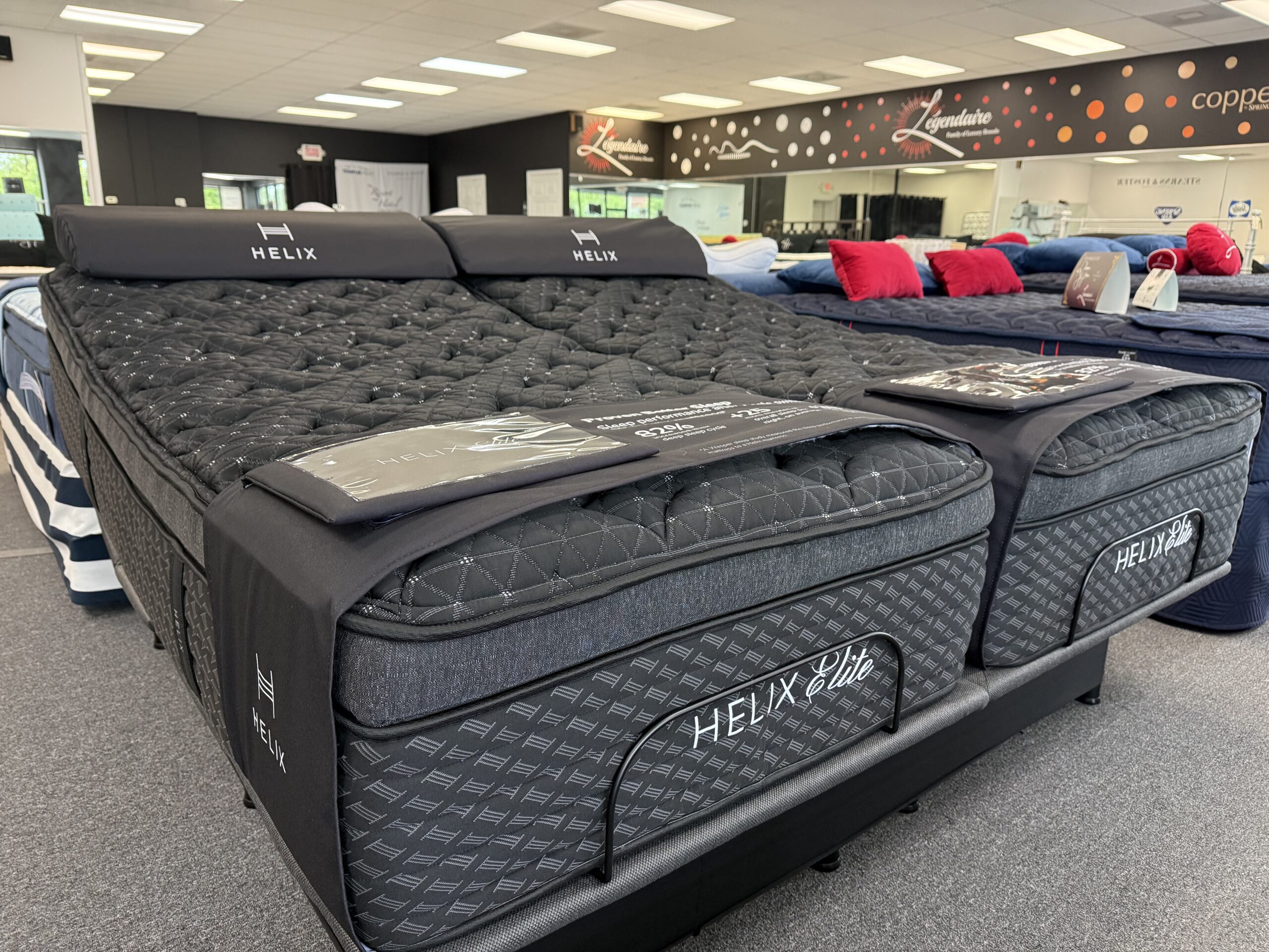 Helix Midnight Elite hybrid mattress with copper infused memory foam and wrapped coil support system in a Middle Tennessee mattress showroom